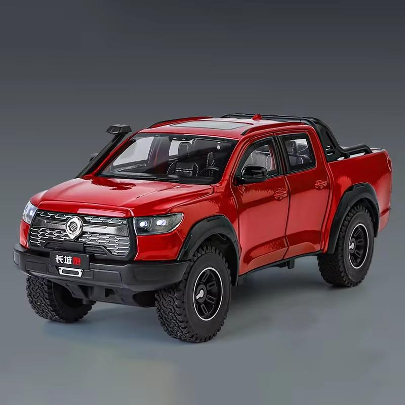 1:24 Scale POER Car Model Toy Alloy Diecast Free Wheeling Shock Absorption Sound Light Off-road Pickup Truck Models for Kids
