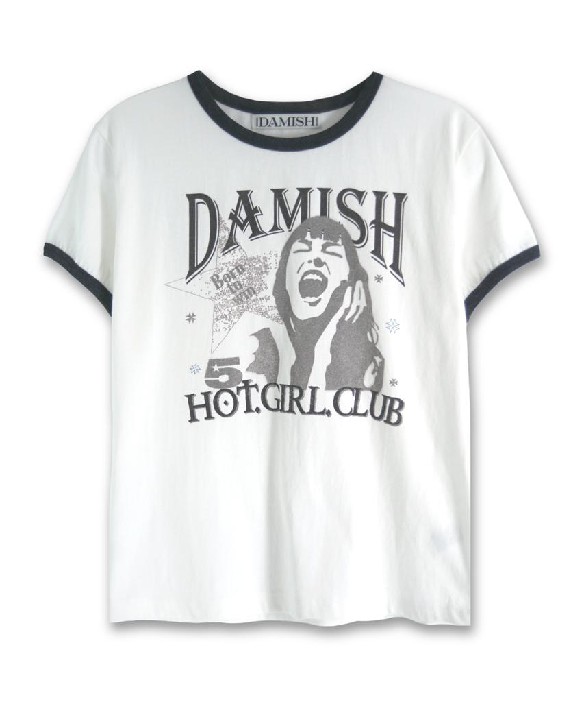 Damiswi Hot Girl Club Ringer T-Shirt_Charcoal