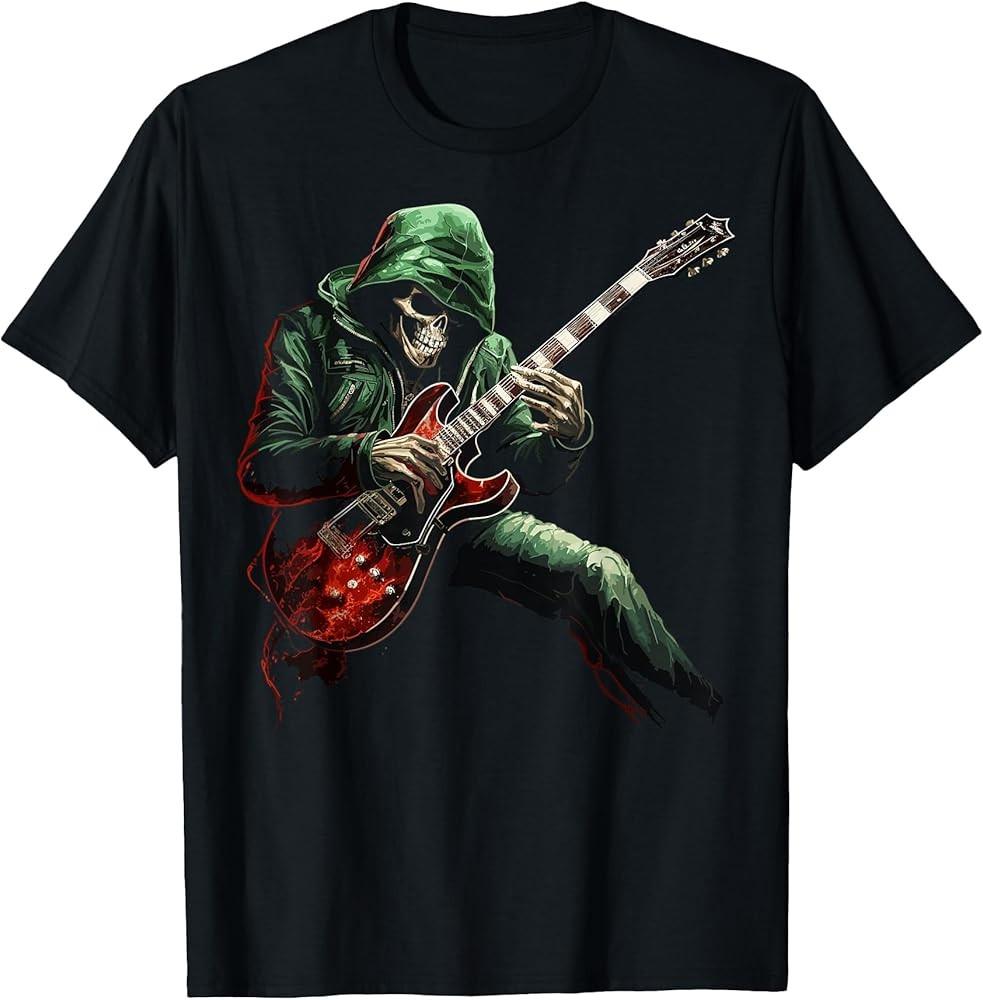 D9 Skeleton Guitar Guy Rock And Roll Band Rock On T-Shirt S