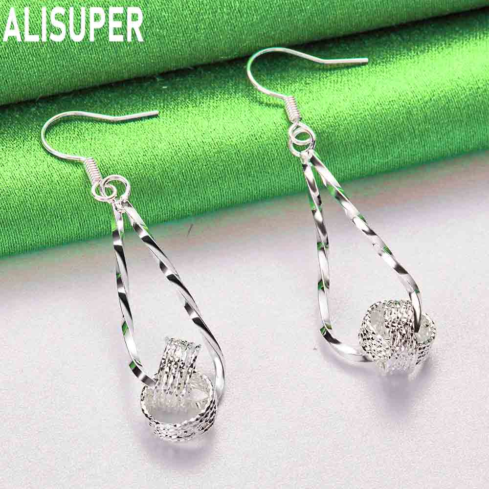 925 Sterling Silver Twisted Teardrop Braided Ball Earrings - Stylish Evening Jewelry