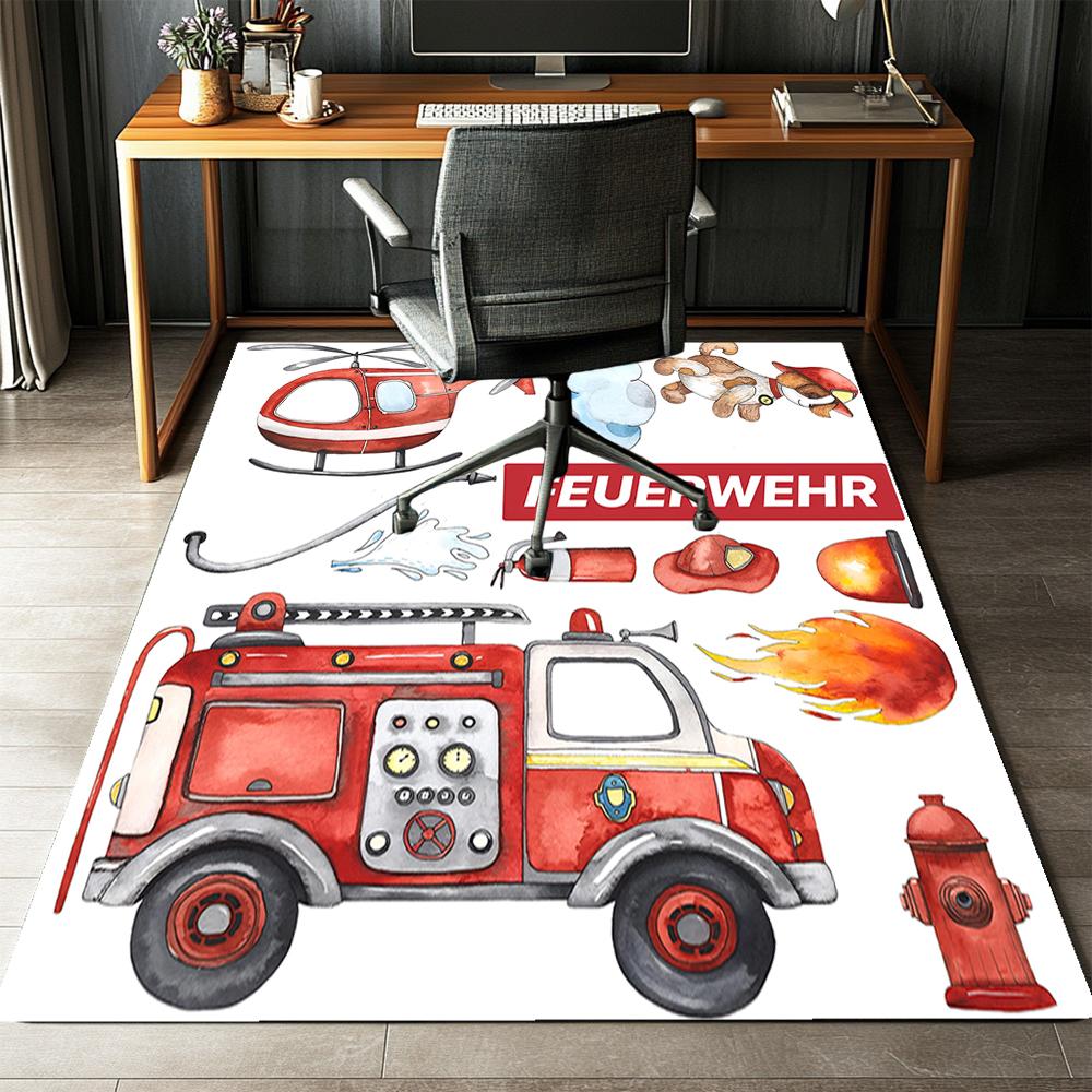Fire Truck Printed Carpet,Rug,for Office Chair Living Room Bedroom Kitchen Room Decor Gifts.