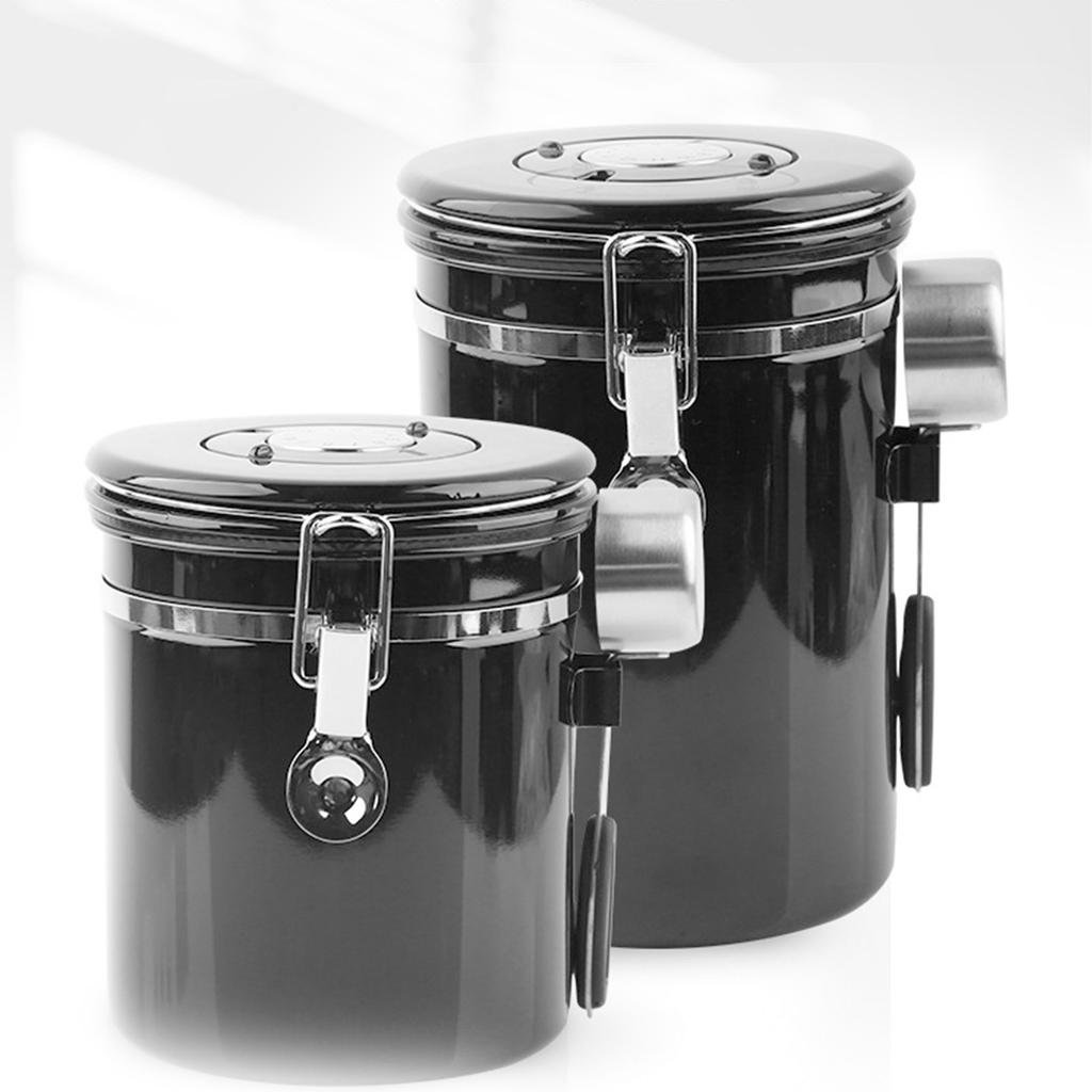 Coffee Beans Canister with Exhaust Valve Stainless Steel Storage Sealing Container with Spoon