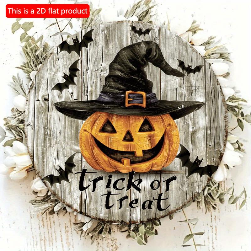 2d Flat 20*20cm, Halloween Home Decoration, Halloween Wizard Pumpkin "Trick or Treat", Wooden Circular Creative Decoration Logo, for Home, Kitchen