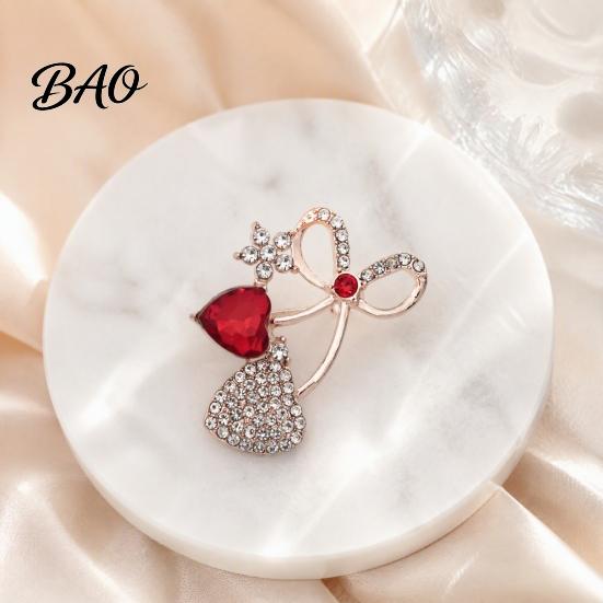 Metal Brooch Pin Bling Rhinestone Bow Pin, Love Heart Bowknot Lapel Vintage Women Jewelry Accessory for Dresses Coats Sweaters