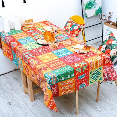 Bohemian Tablecloth with Rectangular Mandala Print Ethnic Style Dining Tablecloth Retro Thai Tea Table Cover Cloth Festival Party Home Decorat Fabric