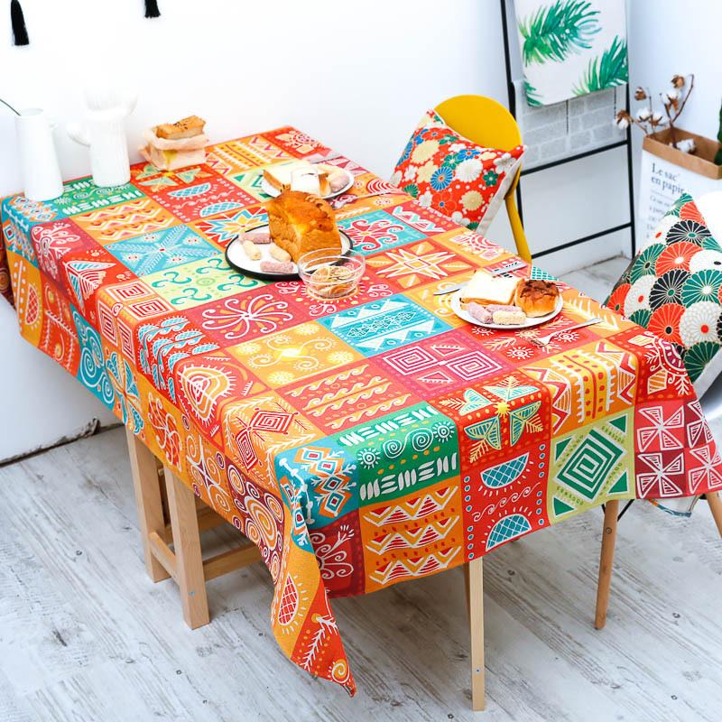Bohemian Tablecloth with Rectangular Mandala Print Ethnic Style Dining Tablecloth Retro Thai Tea Table Cover Cloth Festival Party Home Decorat Fabric