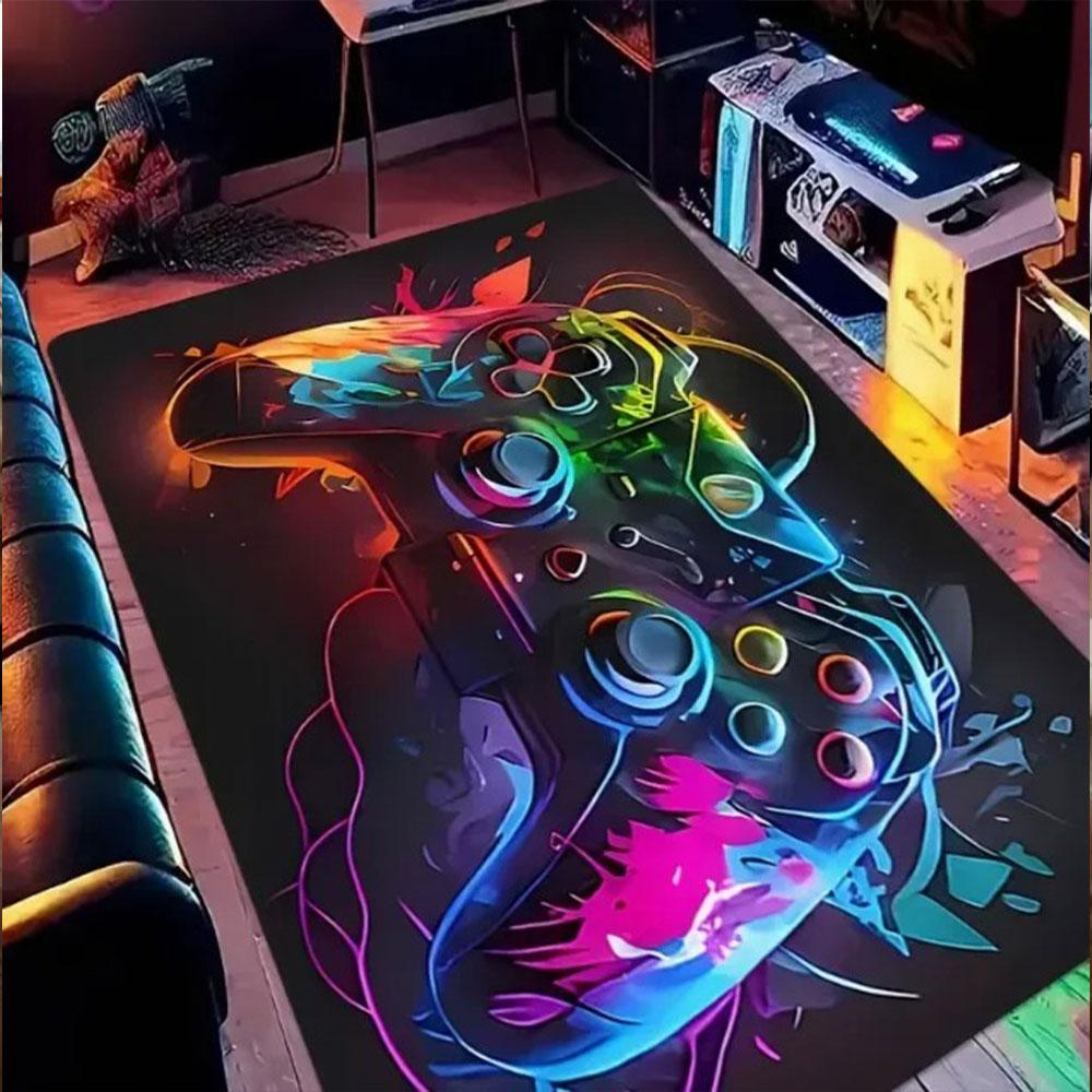 Flannel Floor Mat Player Carpet and Halloween Controller Game Room Pattern Floor Mat Gaming Player Atmosphere and Non Slip Mats