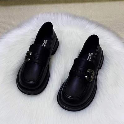 British Style Small Leather Shoes French Retro Platform Shoes Low Heel Black Loafers 2025 Spring and Autumn Single Shoes Uniform Shoes Women