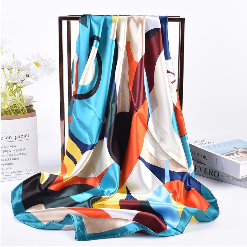 90*90cm Luxury Square Silk Scarf Women Print Scarves Satin Shawl Wrap Hijab Female Headband Bandana Foulard Neckerchief