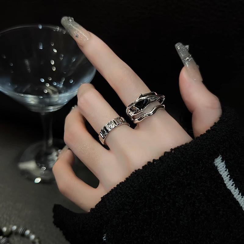 Zircon Black Sophisticated Ring For Women Unique Adjustable Style Geometric