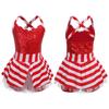 Girls Christmas Jumpsuit Cross Shoulder Straps Sleeveless Sequins Striped Dance Unitard Gymnastic Performance Bodysuit