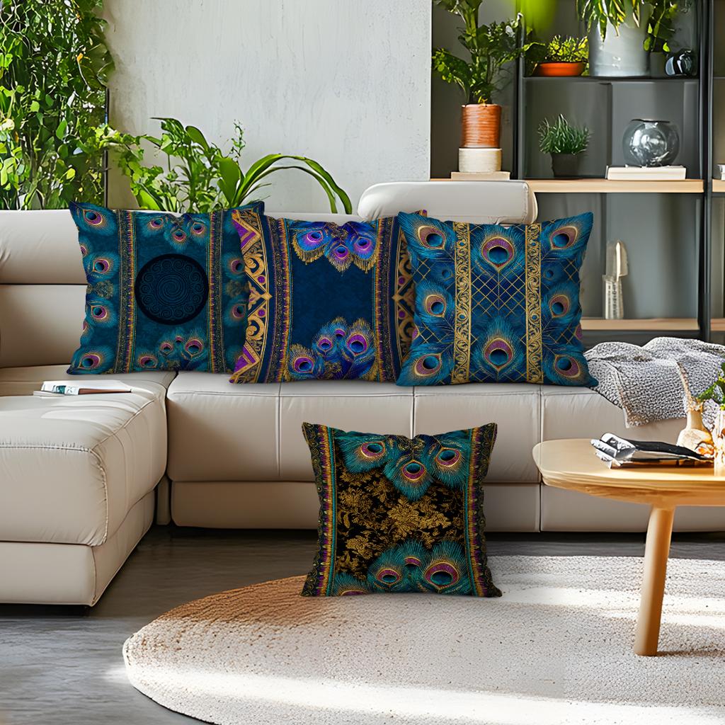 Bohemian Peacock Feather Pillowcase Bedroom Sofa Cushion Cover 100% Polyester Living Room Cushion Pillowcase Home Decor