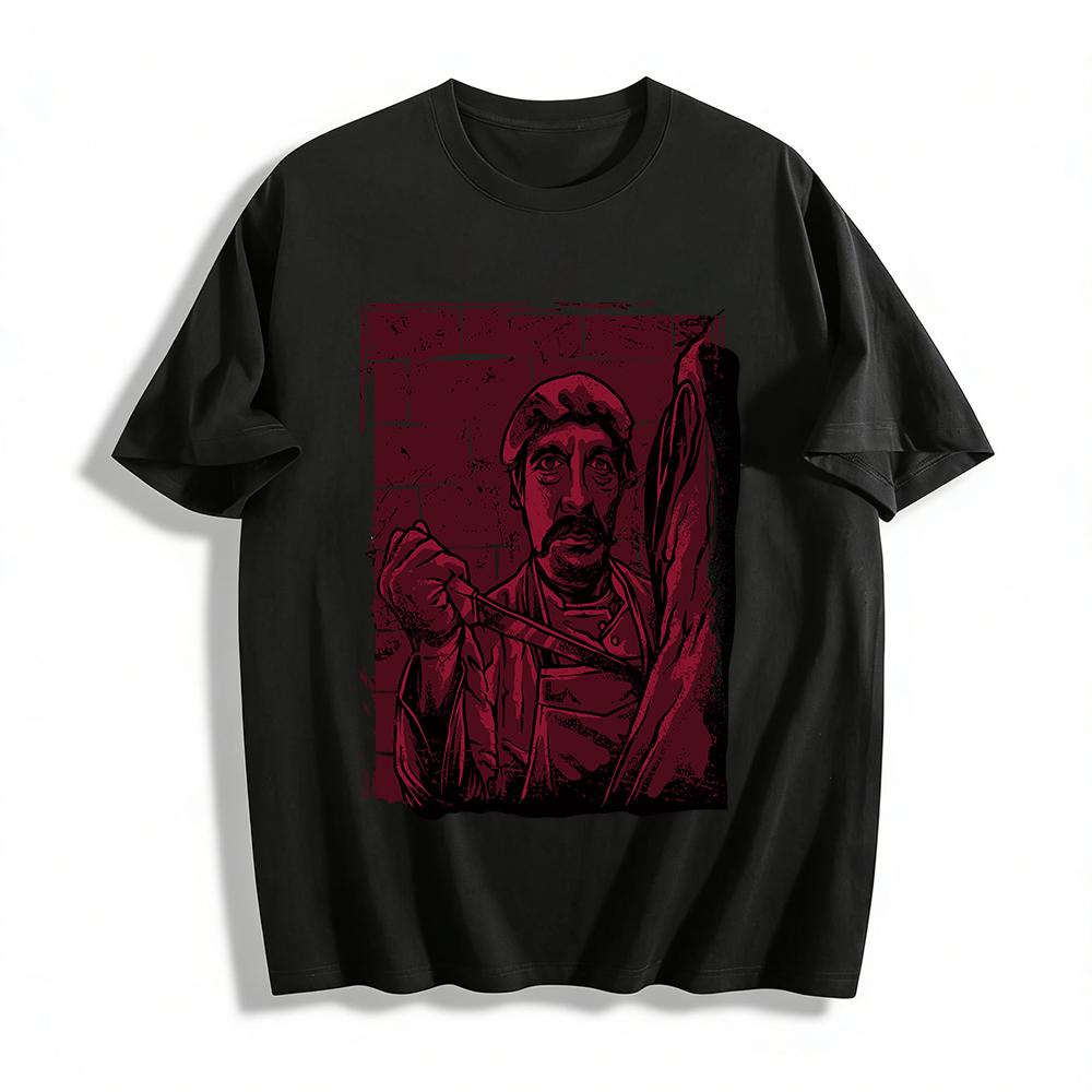 

Vintage Dark Style Butcher Print Tee Niche American Streetwear Top Pure cotton T-shirt 6XL