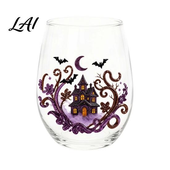 Fall Harvest Party Supplies Halloween Theme Glass Tumbler Ghost Black Cat Skull Pumpkin Hand Painted Cups Cup Spooky Lead-free Glassware for Party