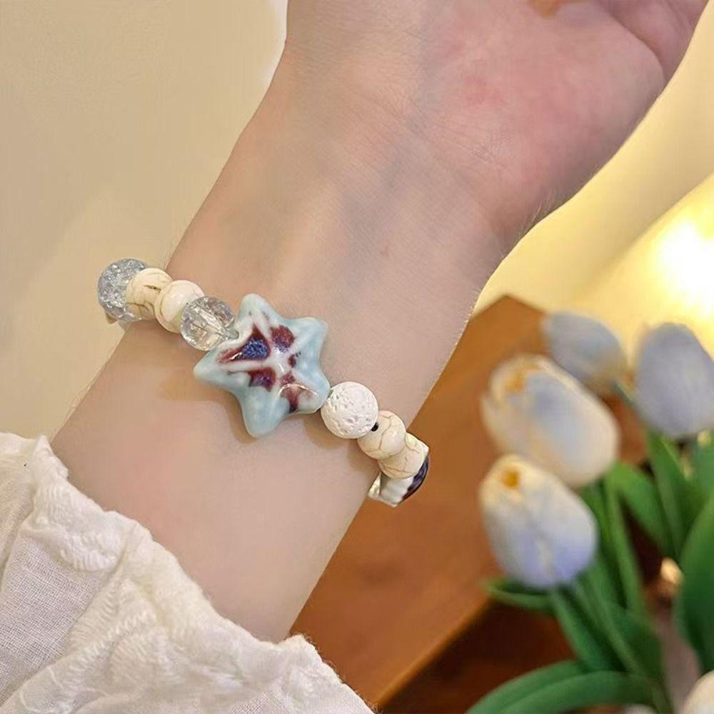 Y2K Starfish Bracelet Adjustable Beaded Bangle Cute Colorful Beaded Bracelets  Marine Accessories