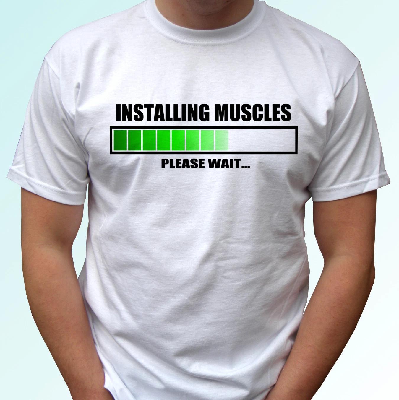 

Installing Muscles funny white kids boys T-Shirt present gift joke humor tee xmas top 130