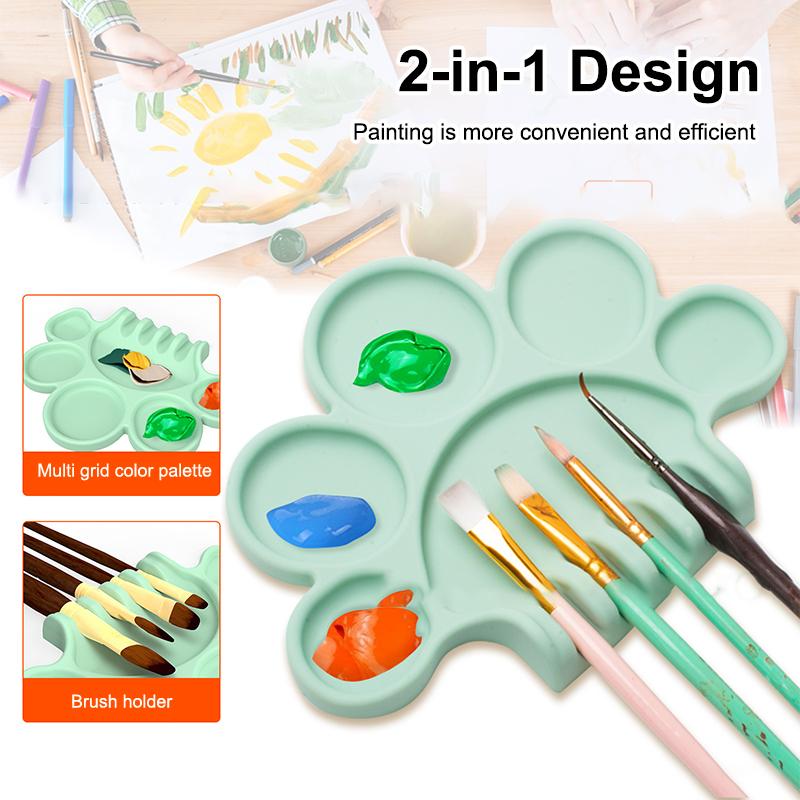 Silicone Paint Palette With Pen Holder Pigment Dispensing Tray Art Student Tools Painting Supplies For Watercolor Oil Propylene