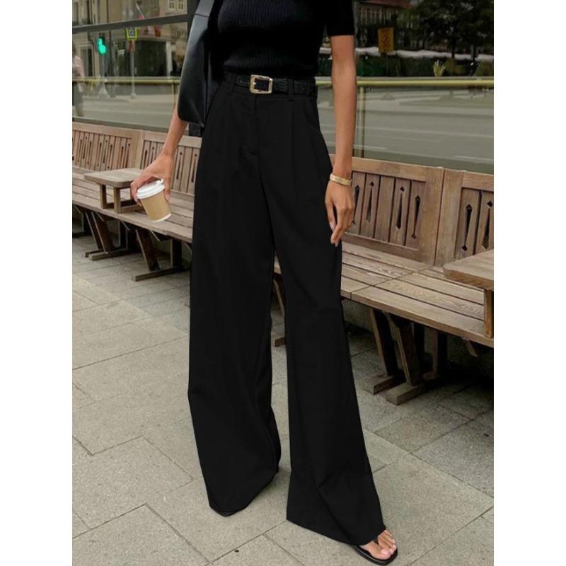 2026 Moda Elegante Larghi Pantaloni da Completo Dritti a Gamba Larga da Donna Vita Alta Monocolore Versatili Primavera e Autunno Pantaloni Casual da Lavoro