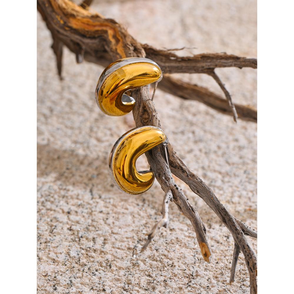 Eetit Glossy Stainless Steel C-Shape Unusual Waterproof Earrings Versatile Daily Texture Geometric Attractive Jewelry Gift