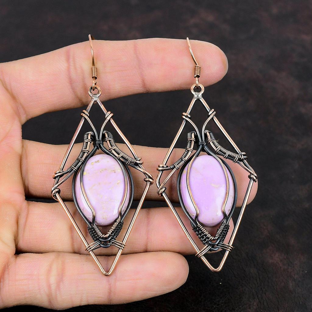 Phosphosiderit Ohrring Kupferdraht gewickelte Ohrringe Edelstein Handgemachter Ohrring Kupferschmuck Hängeohrringe Geschenk für Mama Drahtwickelschmuck