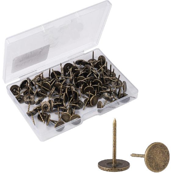 100pcs Heavy Duty Thumb Tacks, Alloy Flat Head Push P Upholstery Pushp Decorative Nails for Wood Fabric Upholstery Cork Bulletin Board Home Office