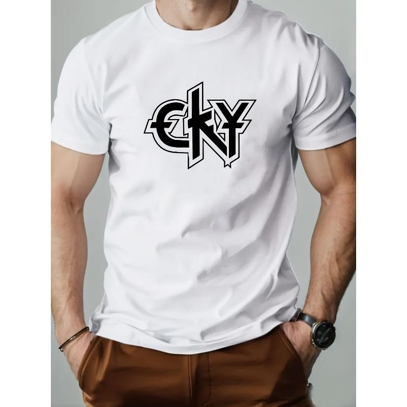 Men's Casual Summer Short Sleeve T-Shirt with Bold CKY Graphic Print - Lightweight Breathable Round Neck Tee for Casual Attire, Regular Fit