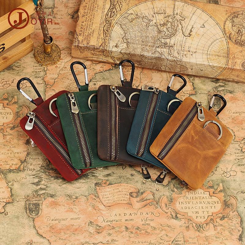 Crazy Horse Leder Retro Münzbeutel Münzbeutel Tragbar Schlüsselaufbewahrungstasche Echtes Leder Mini Tasche Hängende Bauchtasche