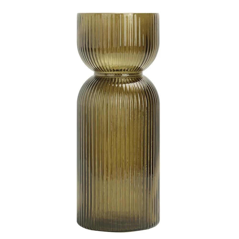 Ribbed Glass Tabletop Vase Decorative Accent Stylish Home Décor Unique Fluted Design Modern Centerpiece Handcrafted Ideal Floral
