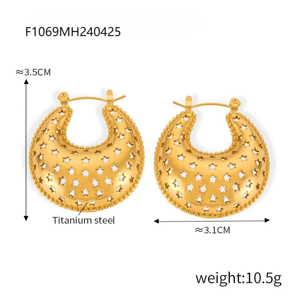 Stylish Gold-Plated Titanium Steel Textured Earrings: European & American Hollow Design, Light Luxury Versatile Accessory