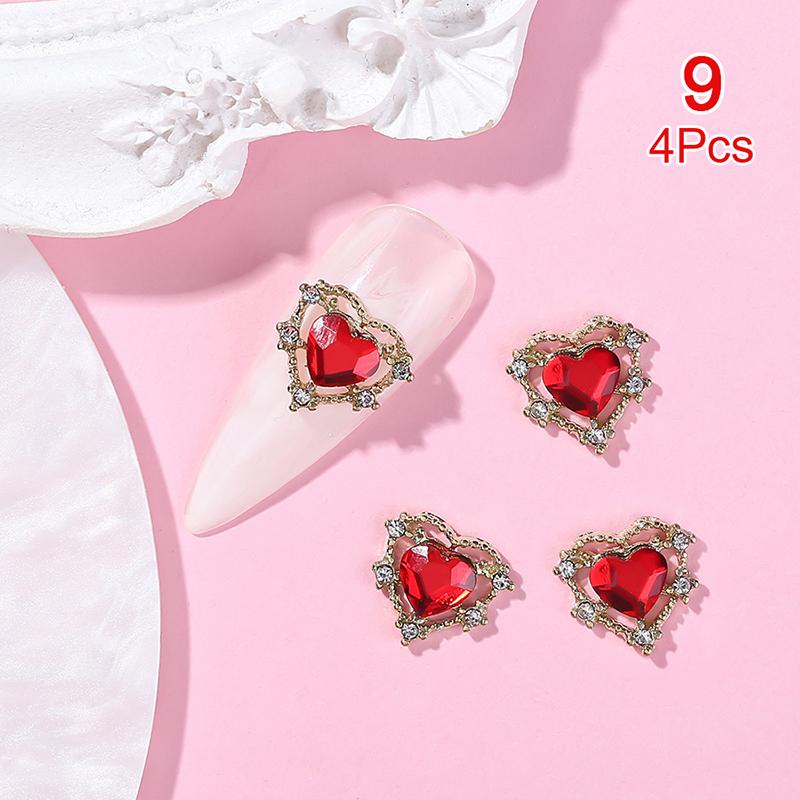 

4 шт. Золотые смешанные сердечки из сплава, подвески-украшения для дизайна ногтей, маникюрные поделки, 3D-аксессуары as the picture