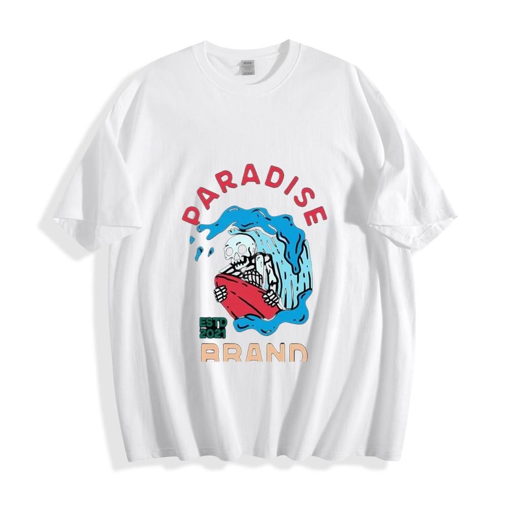'Paradise'' Skull Surfing Graphic T-Shirt - Edgy Beach Vibe Unisex Tee