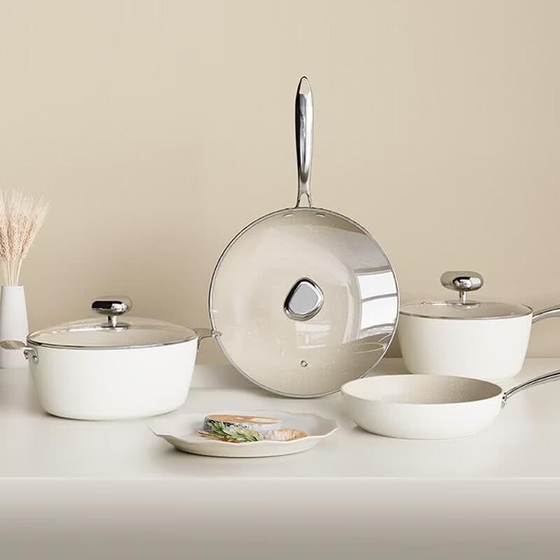 Velosan White Magnolia Non-Stick Cookware Set