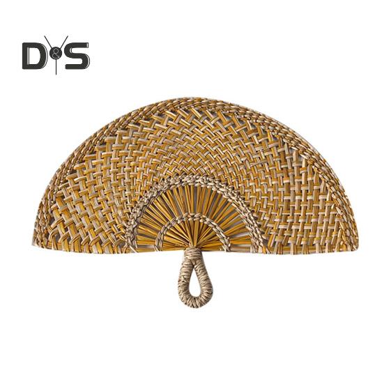 Handgefertigter Fächer aus Strohweben, natürliches Seegras, Raffia-Handfächer, halbrund, gewebtes Palmblatt, Handfächer, Sommer-Kühlfächer, Hochzeits-Party-Dekoration