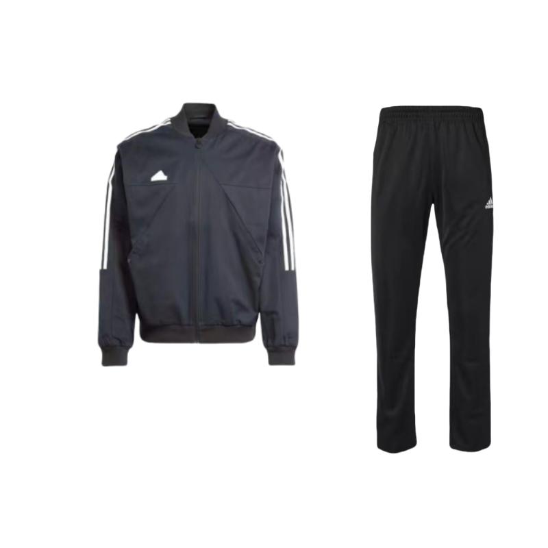 

Adidas Striped Logo Long Sleeve Zip-Up Top And Straight Leg Pants Casual Sports Set Men sets Black TR30P-BW+IP3791 S