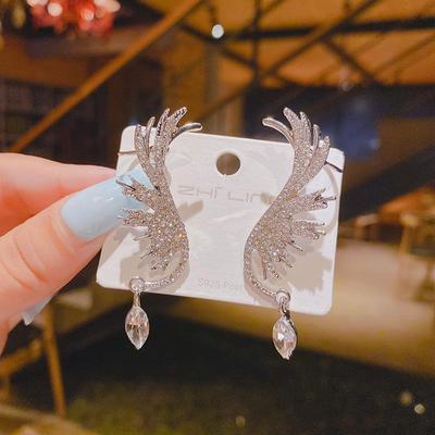 Orecchini a clip pendenti ad ala d'angelo elfo a goccia d'acqua con cristalli completi per donne gioielli delicati boucle mujer brincos