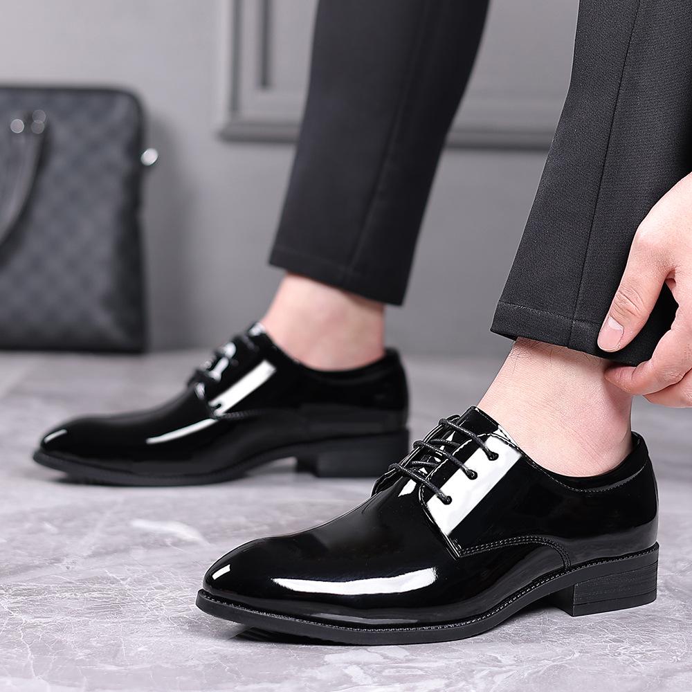 2025 Spring Men's Large Size Formal Black Leather British Business Wedding Shoes