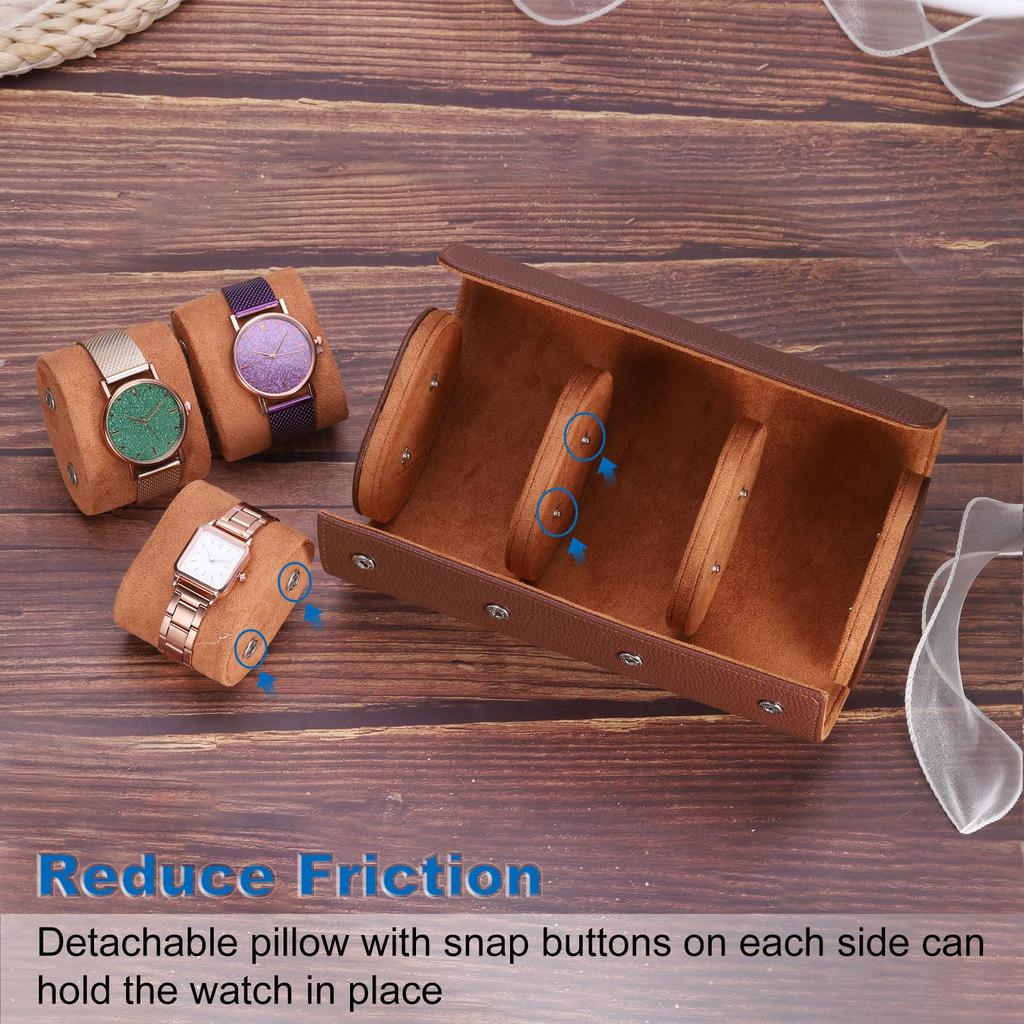 Uxcell Watch Travel Case, Single Slot, Portable Leather Watch Case, Unisex, with Removable Cushion, for Travel, Display, Home Storage, Coffee