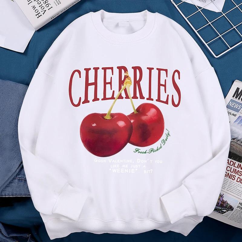 Cartoon Anime Paar Kapuzenpullover Europäische Größe Bedruckter Pullover Kirschen Kirschmuster