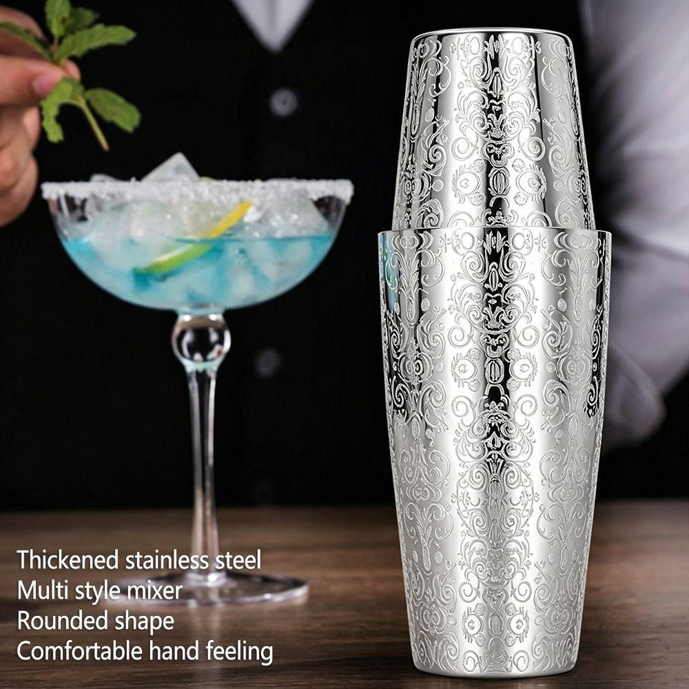 2 Piece Set Etched Pattern Boston Shaker Metal Cocktail Shaker Set Cocktail Making