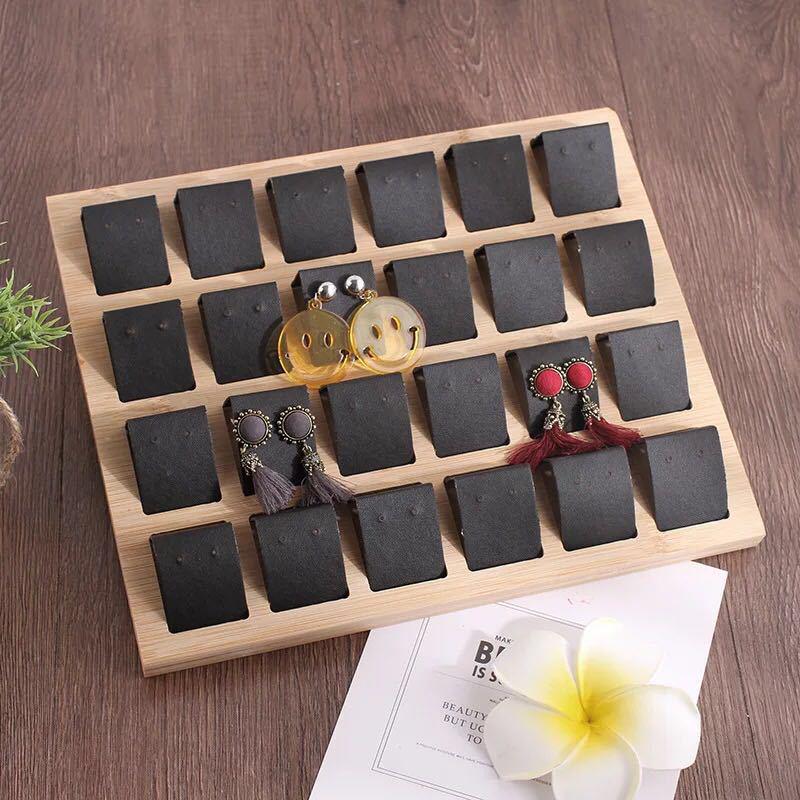 36-Position Bamboo Wood Earring Display Stand