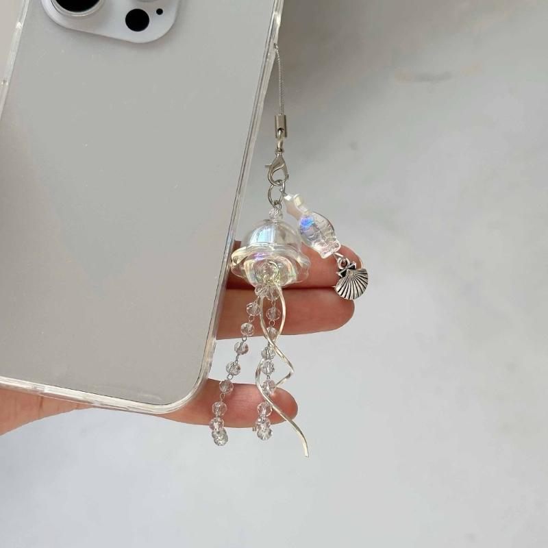 Unique Jellyfish Phone Charm Hanging Rope Sea Theme Star Pendant Phone Chain Strap Handmade Beaded Keychain Accessory