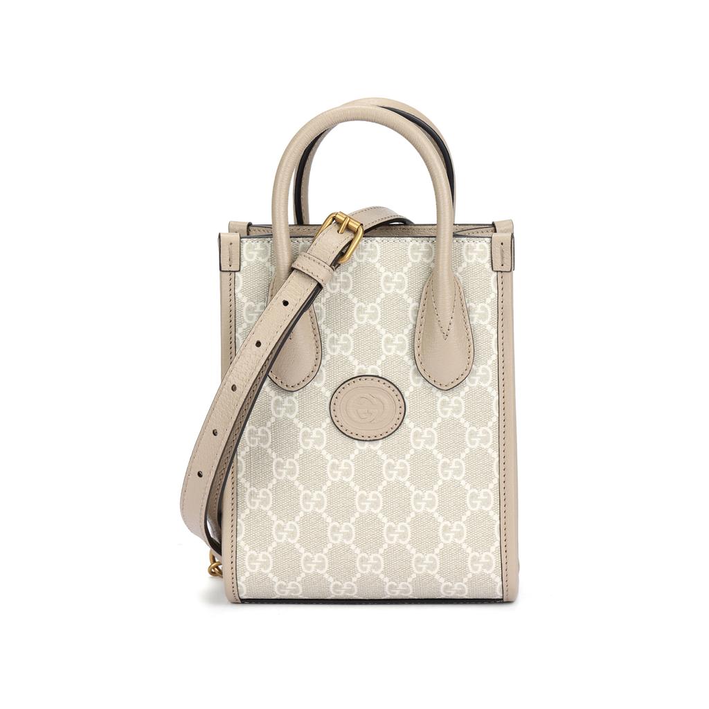 Gucci Vintage Logo Detachable Shoulder Strap Canvas And Leather Tote Bag Unisex Tote Bag White Beige 671623-UULBT-9683