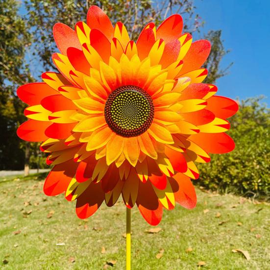 Sunflower Pinwheel 3-Tier Sunflower Garden Wind Spinner Ground Insert Yard Decor Windmill for Patio Lawn Decoration