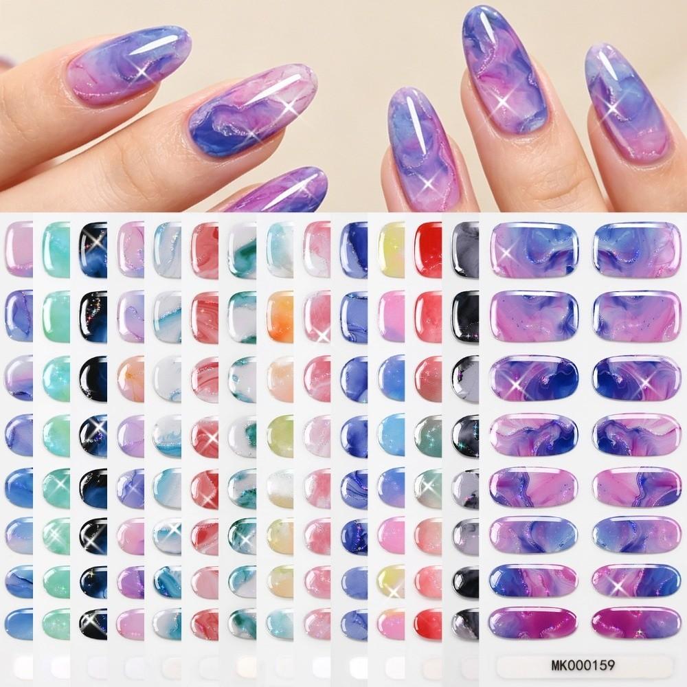 Self-Adhesive UV Polish Nail Strips 3D Glitter Marble Full Cover Nail Wraps Women