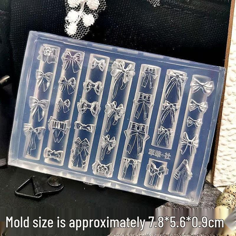 3D Bow Ribbon & Rose Flower Nail Art Silicone Mold with Leaves