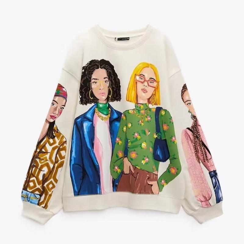 Spring and Autumn Fashion Women's Modern Girl Round Neck Sweatshirt Hoodie Graphic Printing Women's Oversized Funny Pullover