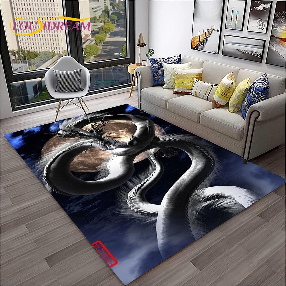3D China Dragon Myth Art Cartoon Carpet Rug for Home Living Room Bedroom Sofa Doormat Decor,Kid Play Area Rug Non-slip Floor Mat