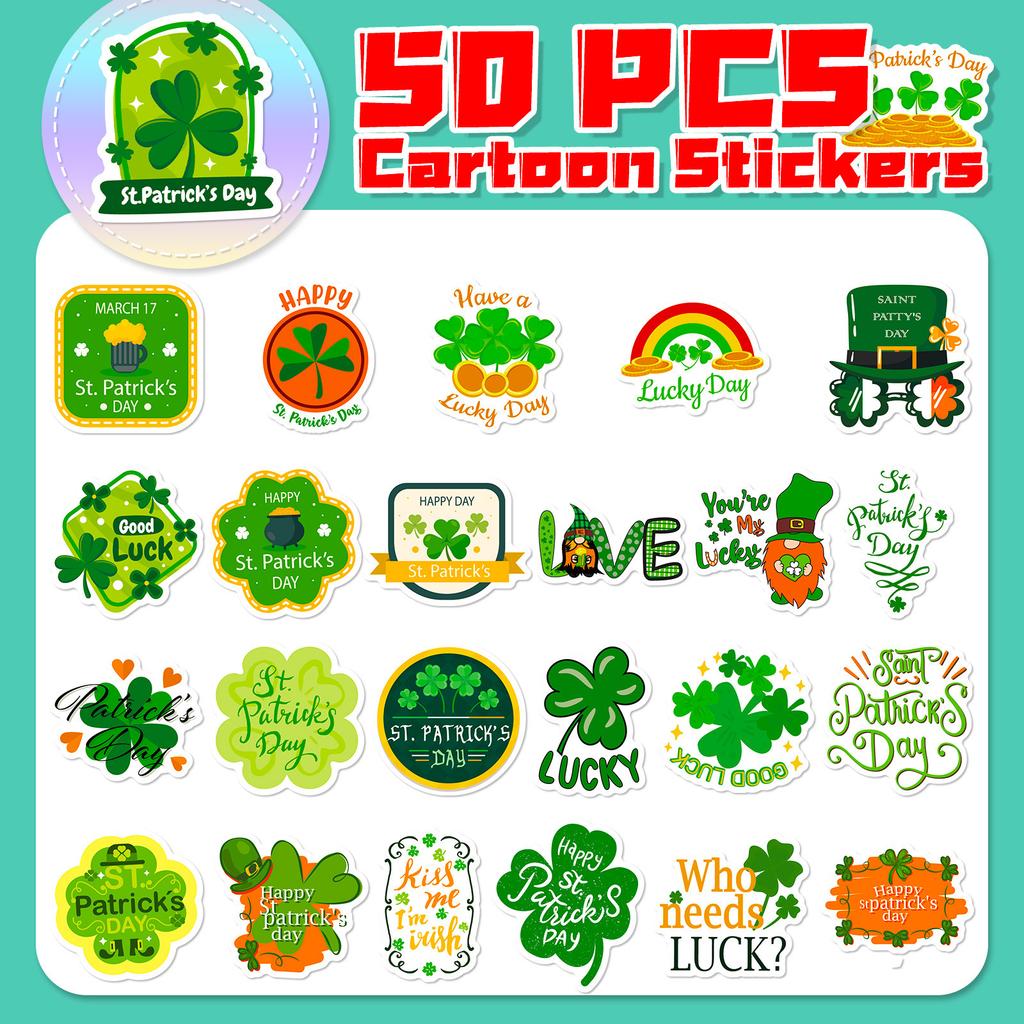 50Pcs St Patrick's Stickers - Lucky Shamrock Vinyl Decals for DIY Crafts & Decor (5x4.9cm)