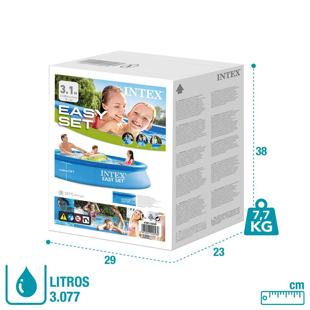 INTEX Easy Set 305 x 76 cm 28116 Large Inflatable Round Pool for Home Use - Easy Setup - 3m Size
