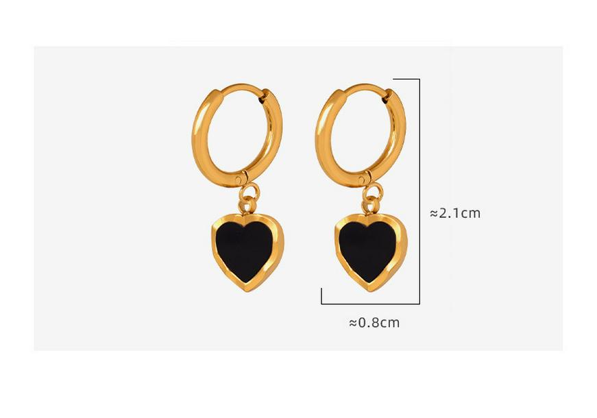 Hong Kong Retro Heart-Shaped Peach Earrings: 18k Gold, Titanium Steel, Lightweight, Colorfast for Women.